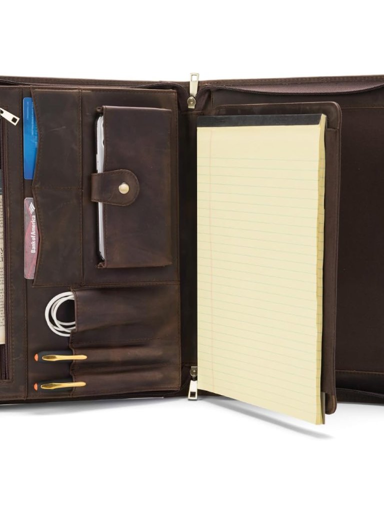 Genuine Leather Portfolio With Front Pocket For Men And Women, 8.5 X 11 Legal Pa